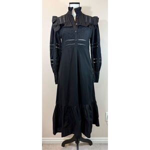 NWT Skingraft Modern Goth Dark Cottagecore Tiered Frill Long Sleeve Smock Dress